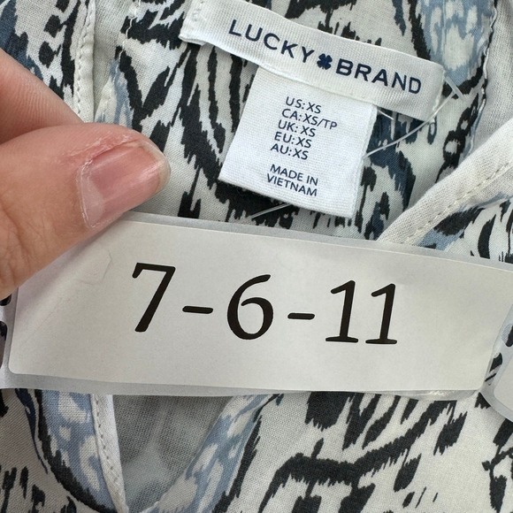 Lucky Brand Dress Womens XS Blue Paisley Midi Boho Tiered V Neck‎ Long Sleeve - Picture 4 of 8